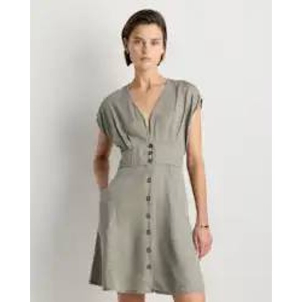 Quince Tencel Short Sleeve Mini Dress Olive Green Size Medium New With Tags - Picture 1 of 10
